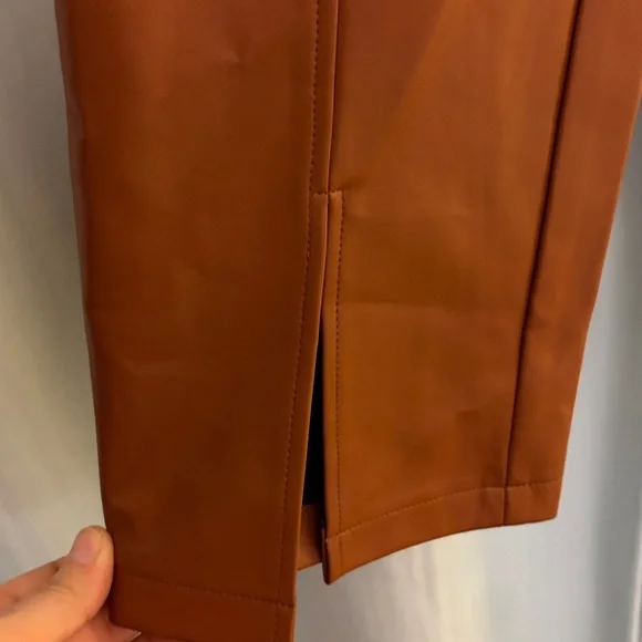 Lane 201 Bronzed Broadway Vegan Leather Pant Brown Straight Leg Split Hem, M - Picture 5 of 8